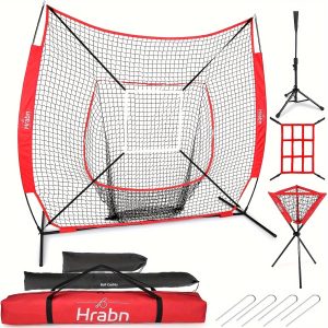 7x7' Baseball Net Set - Portable Softball & Baseball Net for Hitting and Pitching, Baseball Batting Tee, Ball Caddy, Strike Zone, Baseball Training Equipment for Adult Sport, Youth Practice