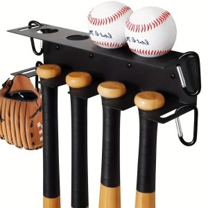 Sleek Wall-Mounted Metal Baseball Bat Display Rack - Space-Saving Organizer for Bats, Gloves & Accessories