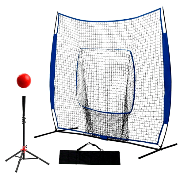 7??7 Baseball Net with Tee Kit, Portable Baseball Net for Hitting and Pitching, Softball Net with Tee, Carry Bag & Weighted Baseball