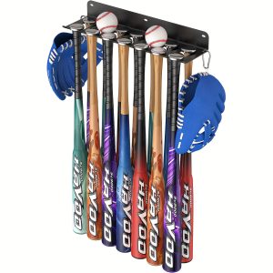 Wall Mount Baseball Bat Holder, 8 Prongs Heavy Duty Steel Bat Rack Holds 14 Bats, Baseball Softball Bats Organizer On Dugout Fence Home Garage, 14 Bats Rack