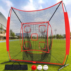 NatureHavenShop 7'X7'Baseball Nets For Batting With 4 Pocket Strike Zone, Pitching Net With 3 Balls, And Storage Bag, Baseball Practice Net Set For Pitching, Hitting Net For Softball Practice Backyard